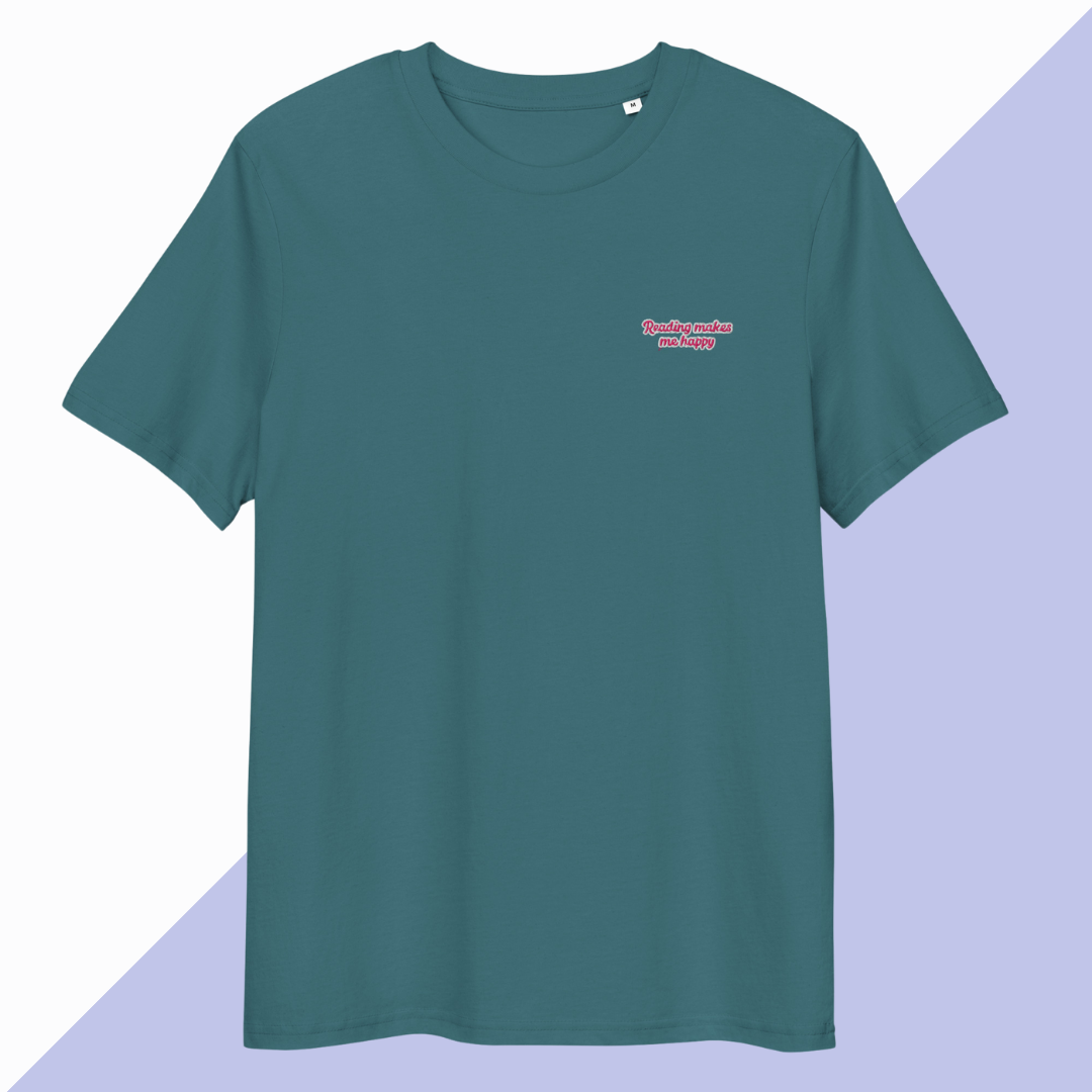 READING MAKES ME HAPPY - Embroidered Unisex T-Shirt